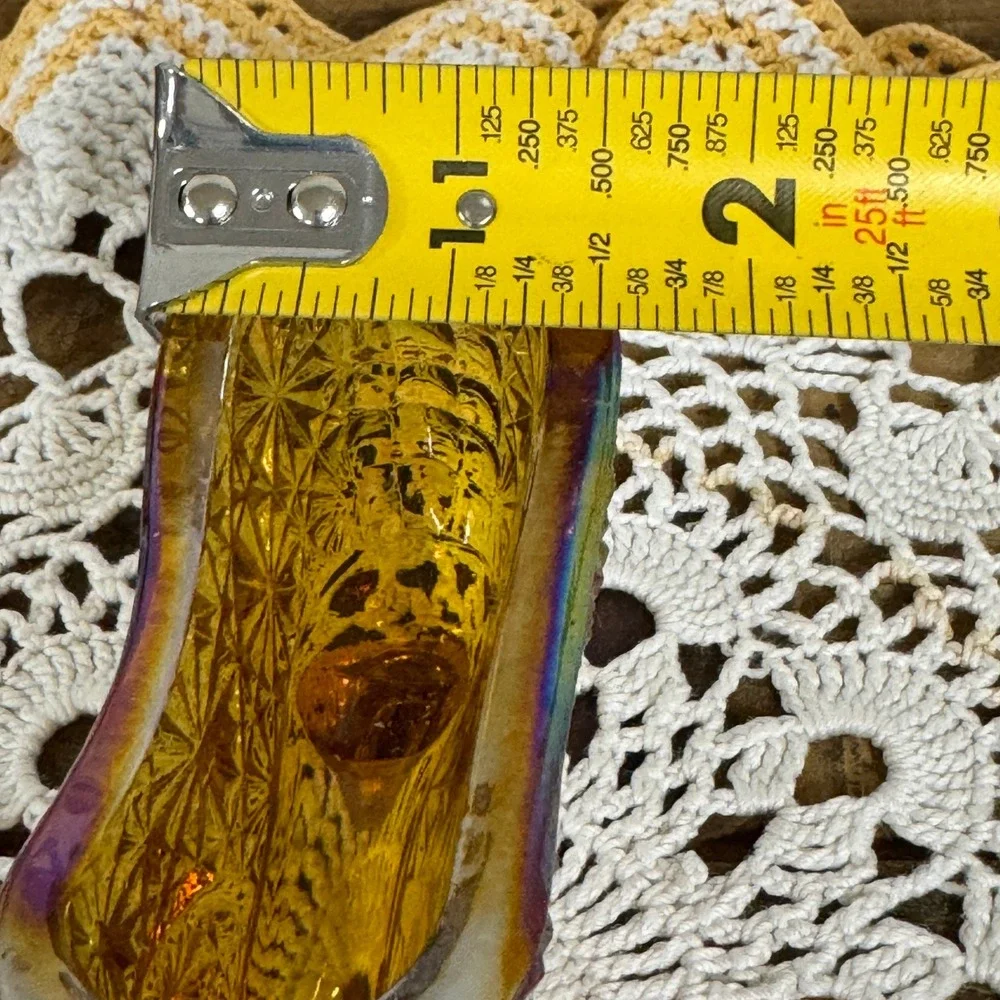 Vintage Amber Carnival Glass Slipper Daisy and Button Iridescent Boot Figurine